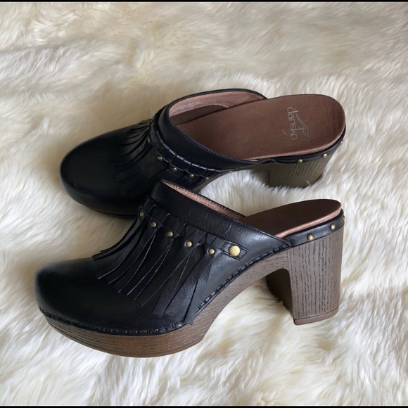 dansko fringe clogs